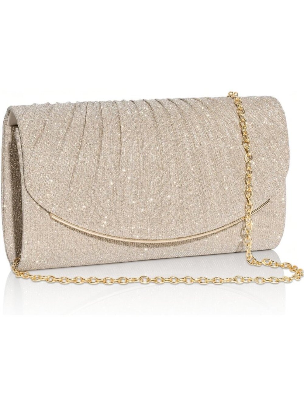 Sparkling Pleated Evening Clutch Bag with Detachable Chain - Elegant Crossbody